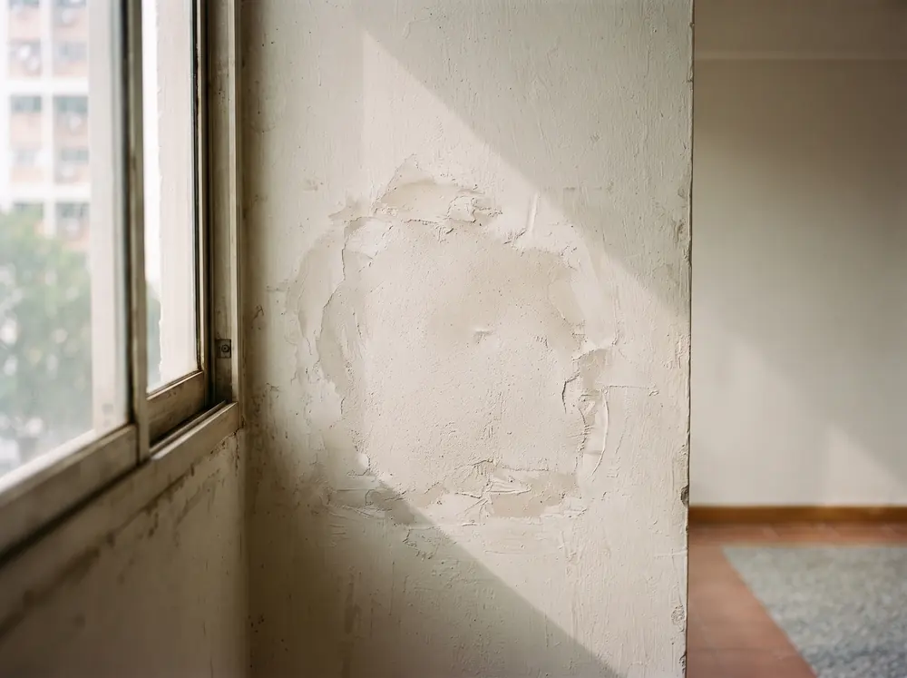A patched and sanded wall repair, the making-good an HDB renovation contractor owes