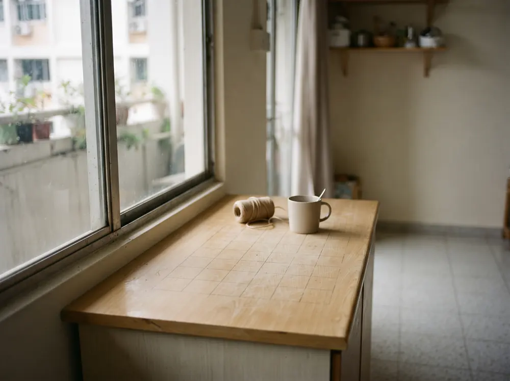 A plain grid ruled on a bench, standing in for a BTO renovation timeline week by week