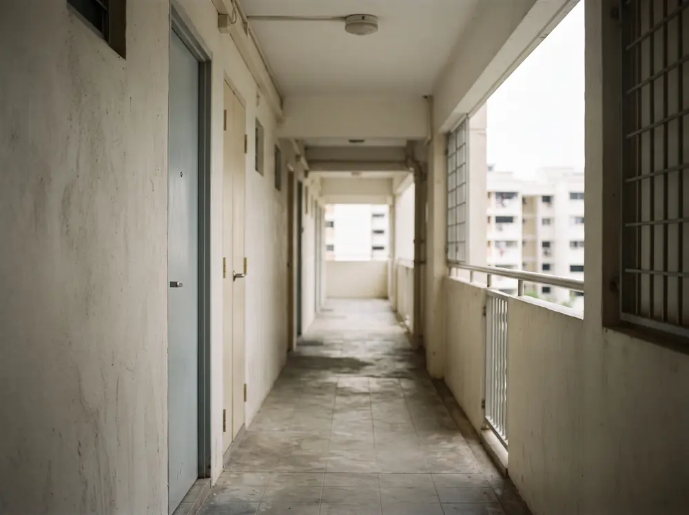 A quiet empty corridor in an apartment block
