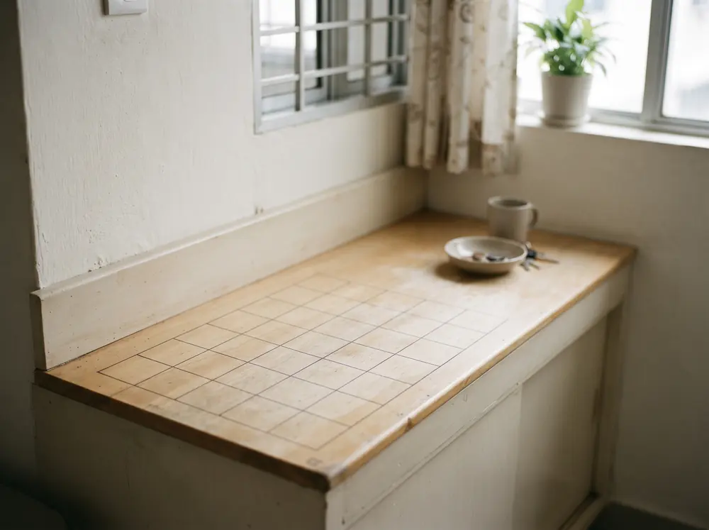 A plain grid ruled on a bench, standing in for a BTO renovation timeline week by week
