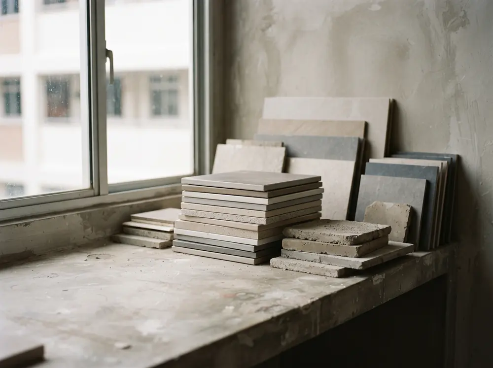 Tile and screed samples, the finishes the Optional Component Scheme supplies