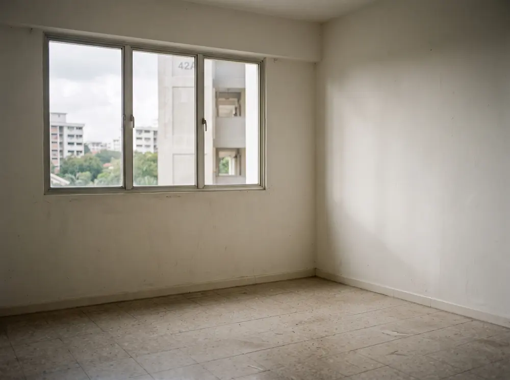 An empty apartment room with bare walls
